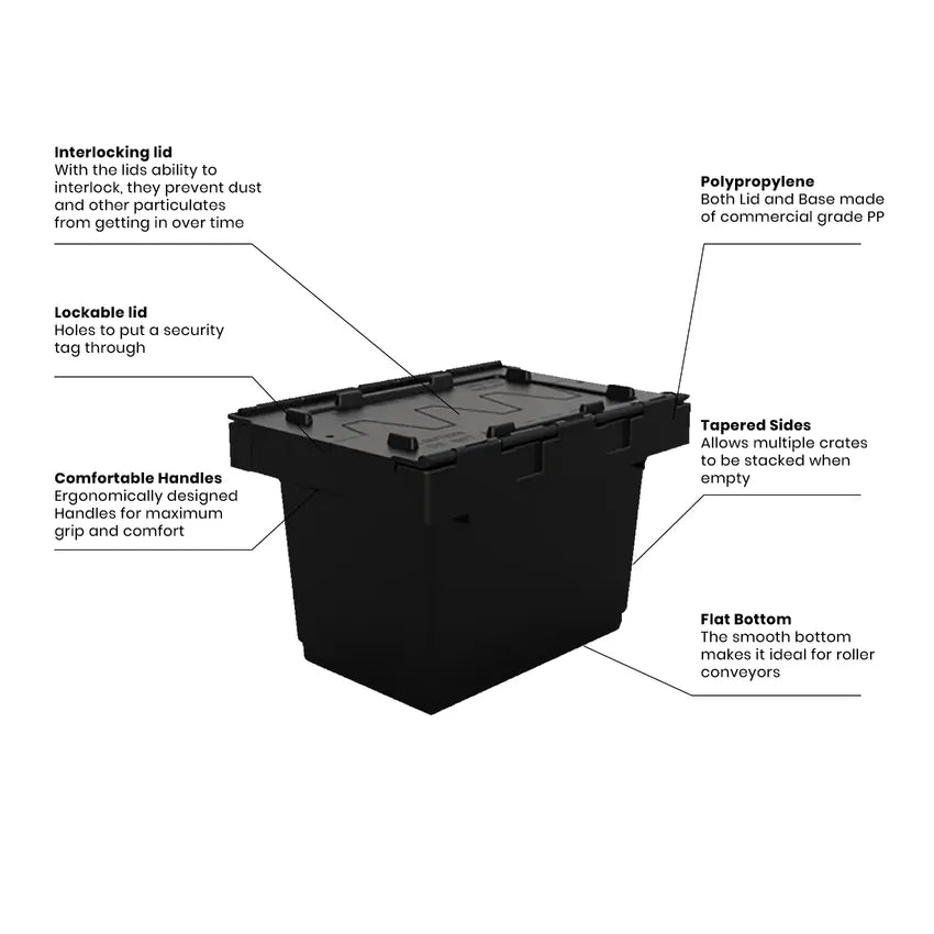 68L Plastic Crate Security With Black Lid