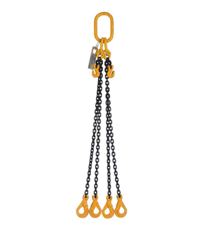 Four Leg Chain Slings 10mm - With Grab Hooks & Self Locking Hook