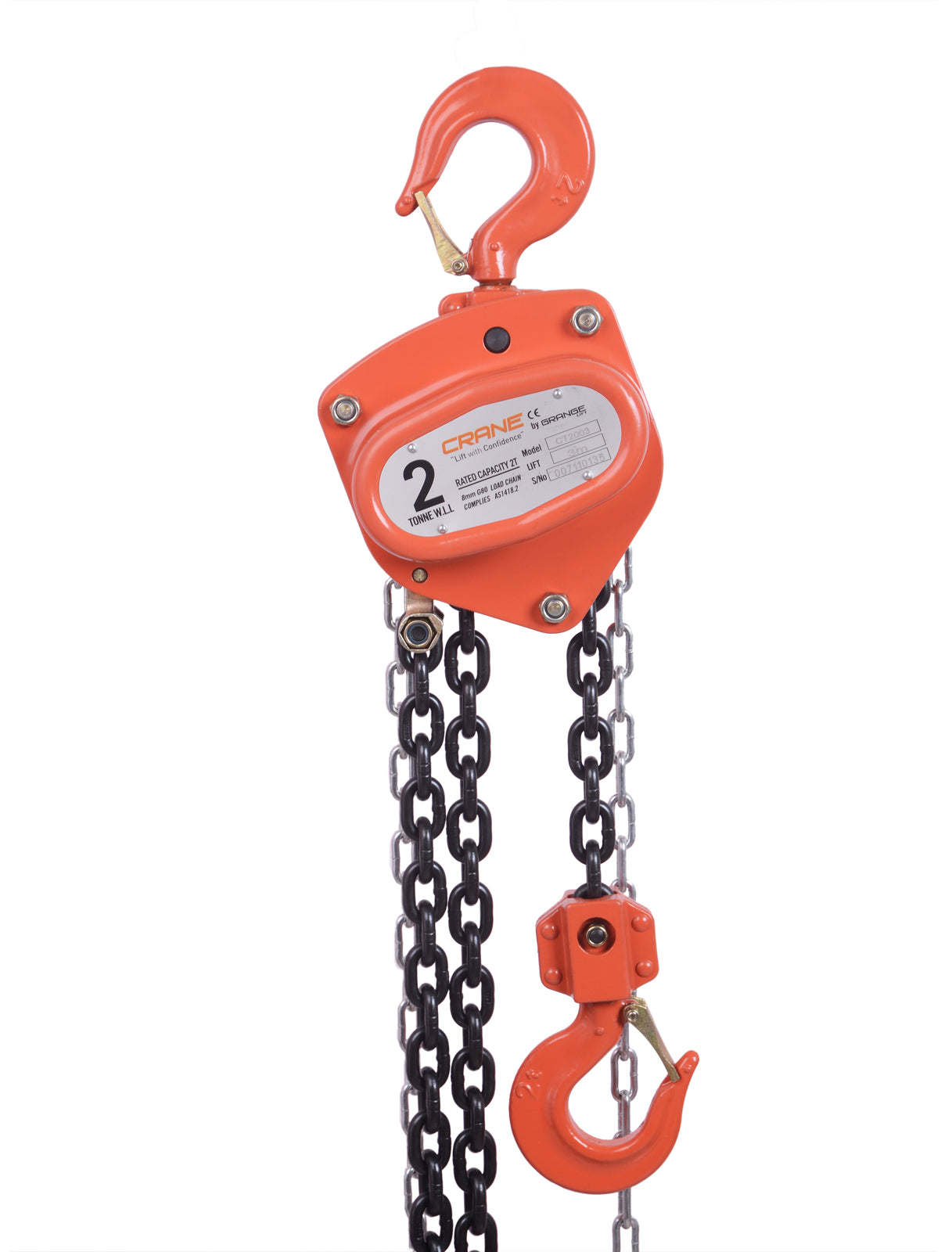2000kg Rated CRANE TOUGH G80 Chain Block - 3.0m