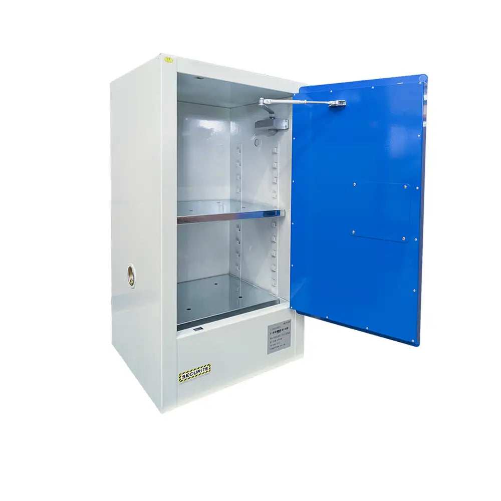 Battery Storage Cabinet with a blue door on a white background