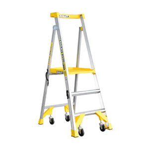 Yellow and gray step ladder on a white background