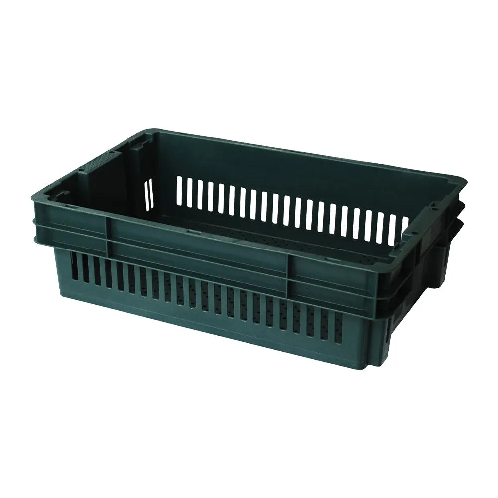 26L Plastic Crate Stack & Nest Vented Container - Green