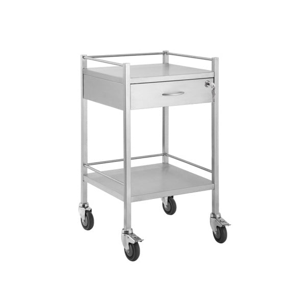 Stainless Steel Medical Trolley Utility Cart - Square with 1 Drawer