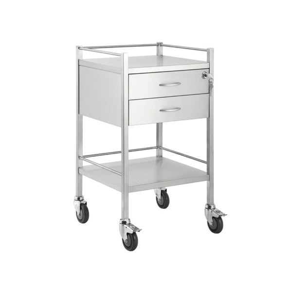 Stainless Steel Medical Trolley Utility Cart - Square with 2 Drawers