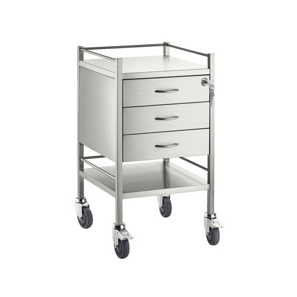 Stainless Steel Medical Trolley Utility Cart - Square with 3 Drawers