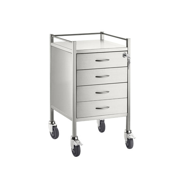 Stainless Steel Medical Trolley Utility Cart - Square with 4 Drawers