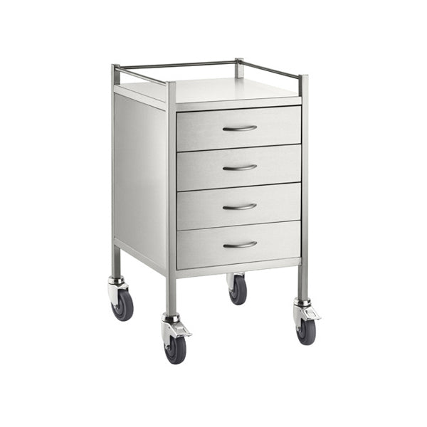 Stainless Steel Medical Trolley Utility Cart -Square with Rails with 4 Drawers