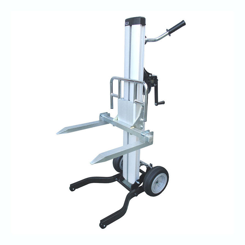 150kg Folding Handle Mast Lifter - Winch Operated Stacker - Fork Model