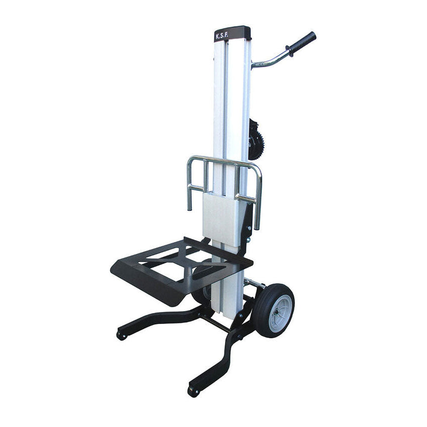 120kg Folding Handle Mast Lifter - Winch Operated Stacker - Platform Model