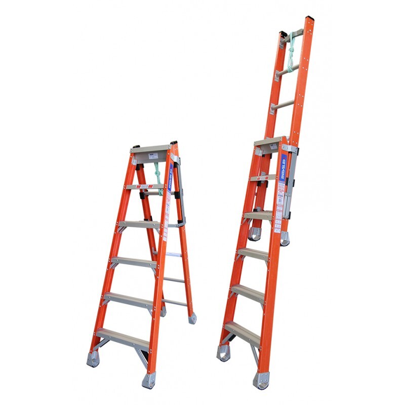 Indalex 6 - 8 Steps 150kg Rated Durable Heavy Duty Industrial Step Extension Fibreglass Ladder