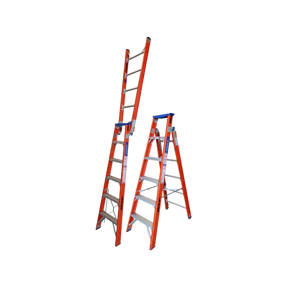 Indalex 6 - 8 Steps 150kg Rated Durable Heavy Duty Industrial Dual Purpose "Up n Up" Fibreglass Ladder