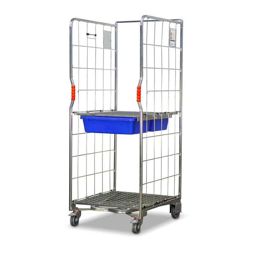 500kg Rated 2 Sided Roll Cage with Middle Shelf and 2 Tote Drawers