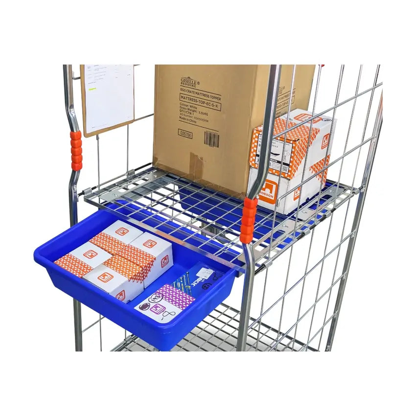 500kg Rated 2 Sided Roll Cage with Middle Shelf and 2 Tote Drawers