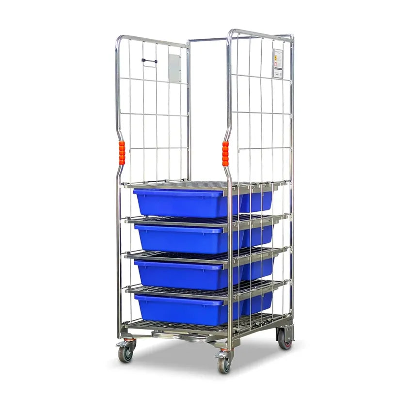 500kg Rated Kanban Kitting & Order Picking Roll Cage Trolley with 8 Tote Drawers.
