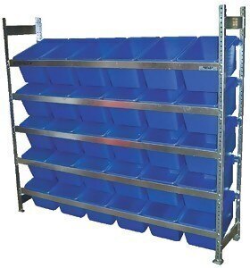 5 Level Bin Action Rack with 30 Blue Model 30D Bins