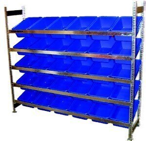 5 Level Bin Action Rack with 30 Blue Model 30 Bins – Team Systems
