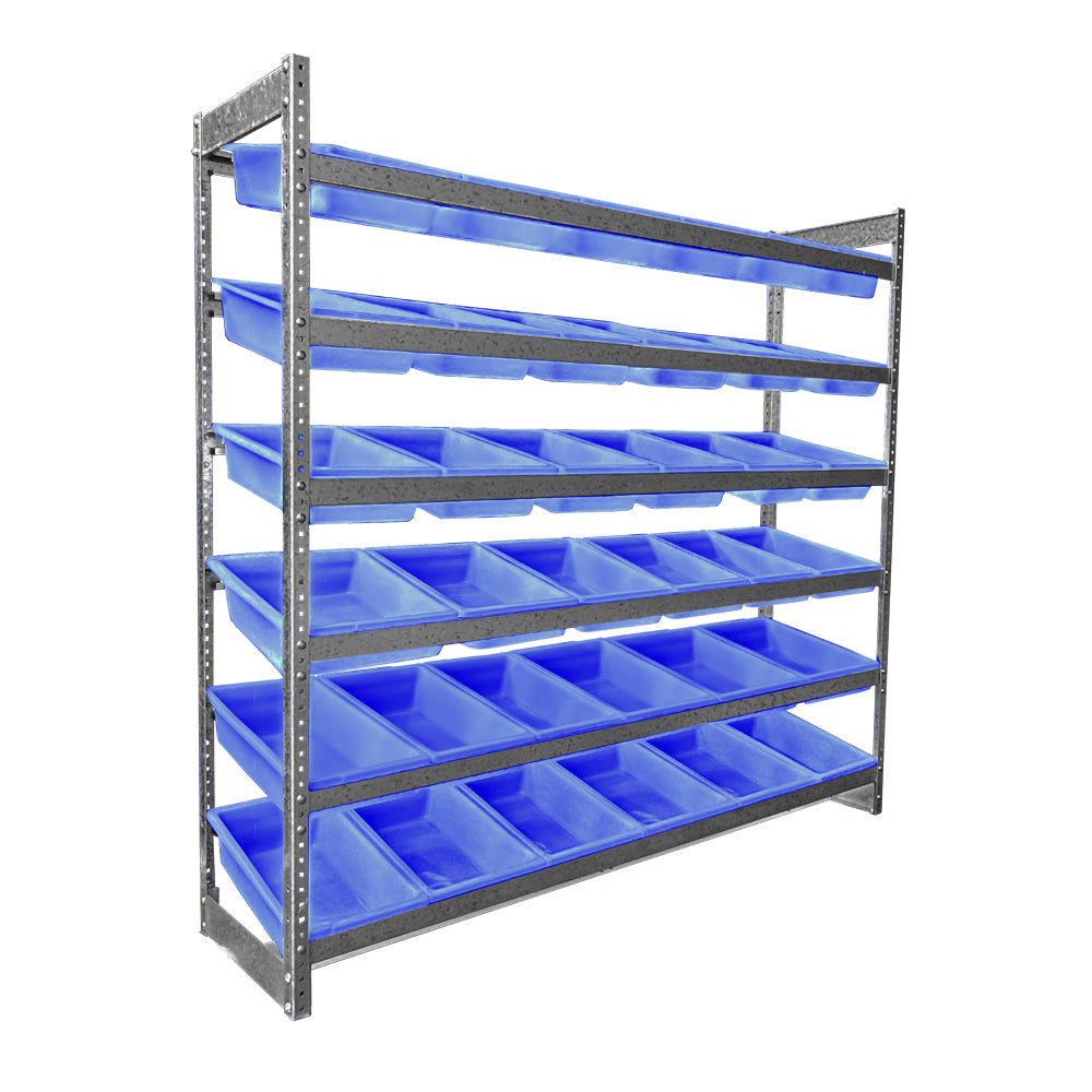 6 Level Bin Action Rack with 36 Blue Model 4 Bins