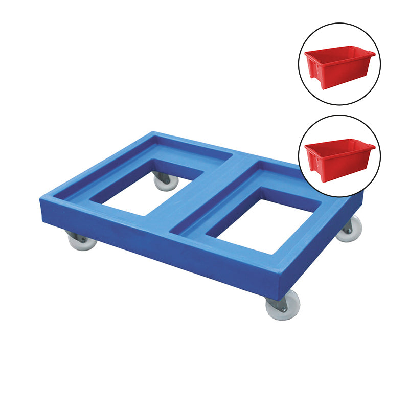 ONE 140kg Dual Dolly + TWO 52L Crate Red