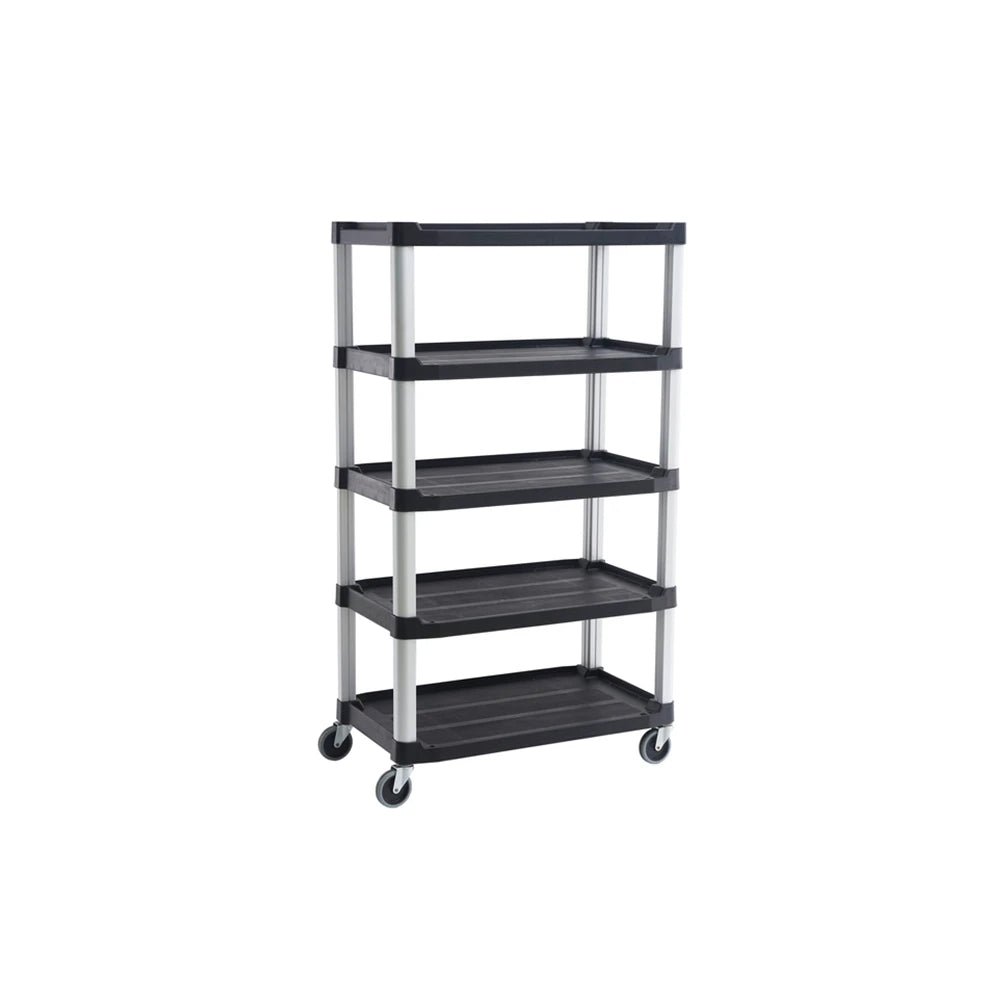 360kg rated Mobile Shelf Truck, 5-Shelf Unit - Black