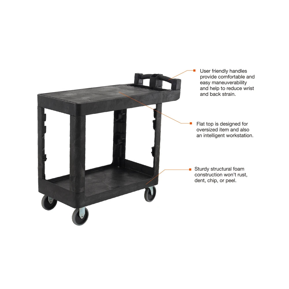 230kg Rated Bitbar 2 Flat Shelf Utility Cart - Black