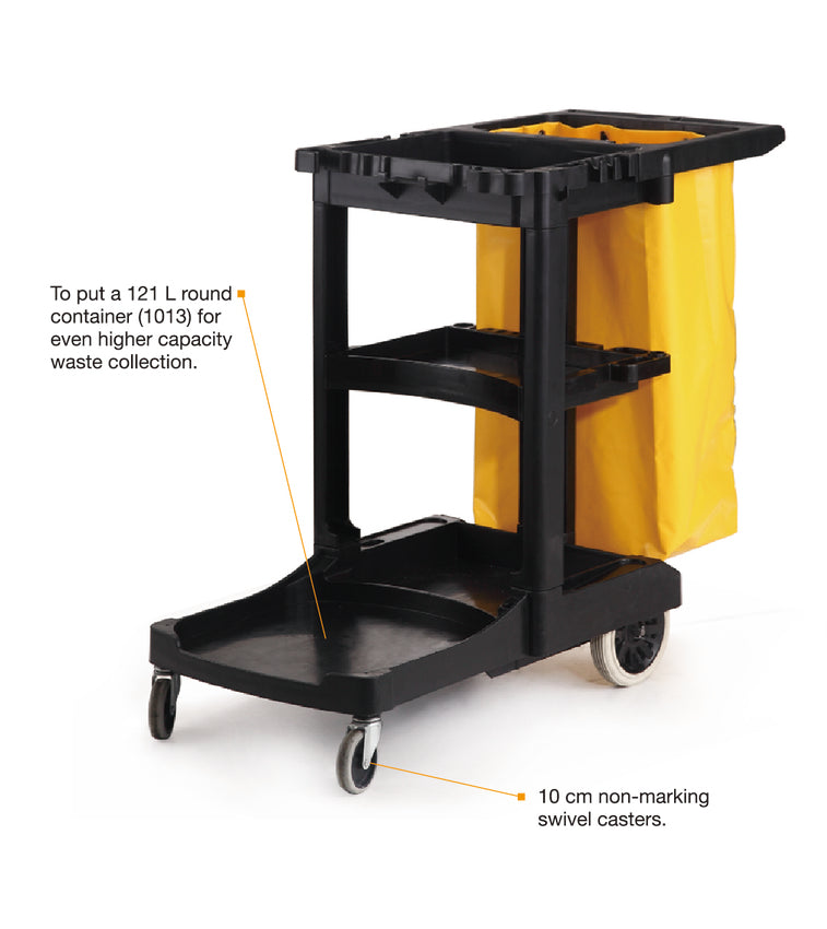 Grandmaid Commercial Hospitality Trolley Cleaning Cart - Black
