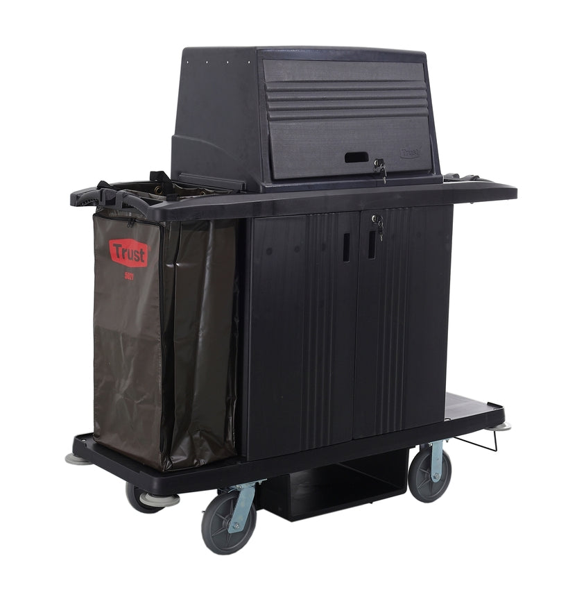 Grandmaid Housekeeping Commercial Hospitality Trolley Cleaning Cart - Black