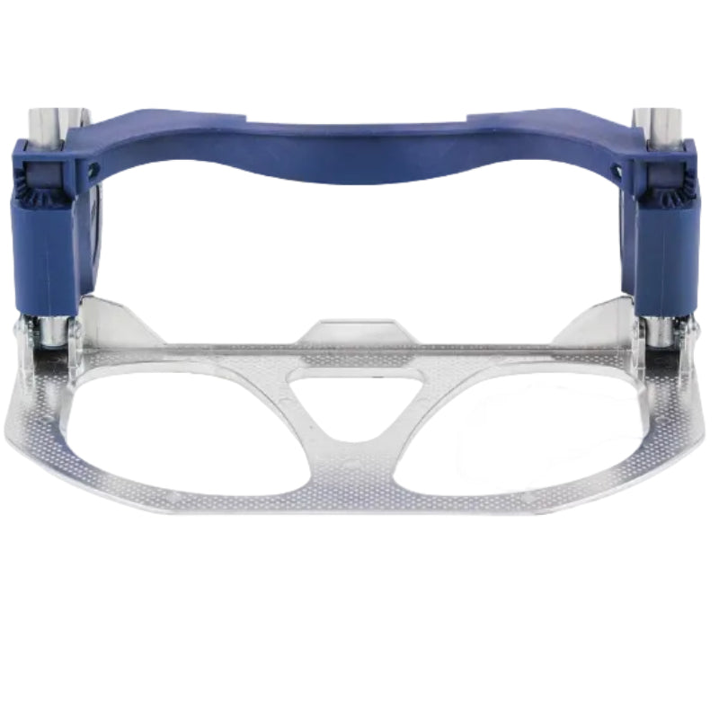 trolley stand with blue metal frame on a white background