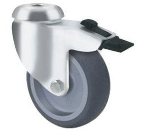 50kg Rated General Grey Rubber Castor - 50mm - Bolt Hole with Brake