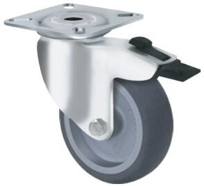 75kg Rated Grey Rubber Castor - 100mm - Swivel Brake
