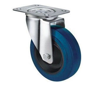 300kg Rated Blue Rubber Castor - 160mm - Swivel Plate