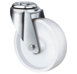 200kg Rated White Nylon Castor - 125mm - Bolt Hole