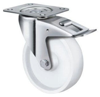 200kg Rated White Nylon Castor - 125mm - Swivel Brake