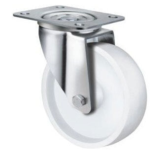 200kg Rated White Nylon Castor - 125mm - Swivel Plate
