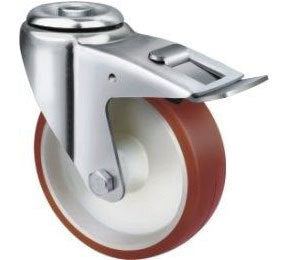 140kg Rated Urethane on Nylon Castor - 80mm - Bolt Hole With Brake