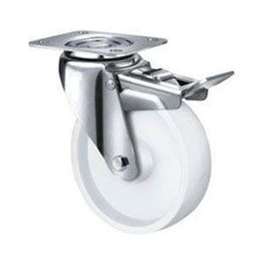 180kg Rated Stainless Steel Nylon Castor - 80mm - Swivel With Brake