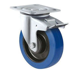 300kg Rated Blue Rubber Castor - 160mm -Swivel With Brake