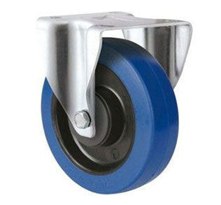 400kg Rated Blue Rubber Castor - 200mm - Fixed