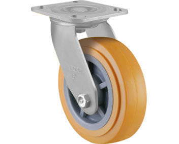 250kg Rated Urethane On Nylon Castor - 125mm - Swivel Plate