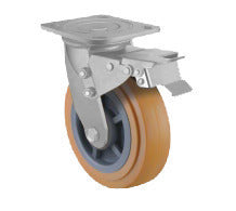 300kg Rated Urethane On Nylon Castor - 150mm -Swivel With Brake
