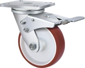300kg Rated Urethane Castor - 125mm - Swivel Brake