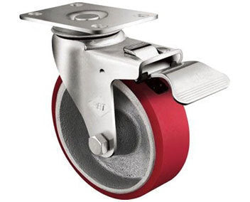 110kg Rated Urethane Castor - 75mm - Swivel/Brake Plate