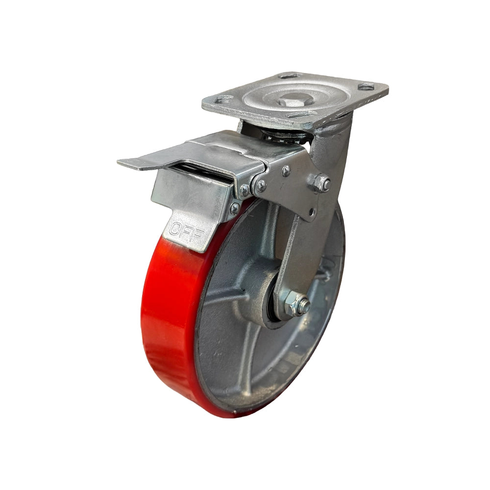 400kg Rated Urethane Castor - 200mm - Swivel With Brake