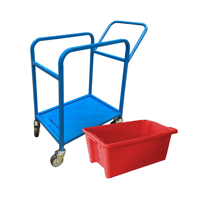 220kg Order Picking Trolley + 52L Red Plastic Crate
