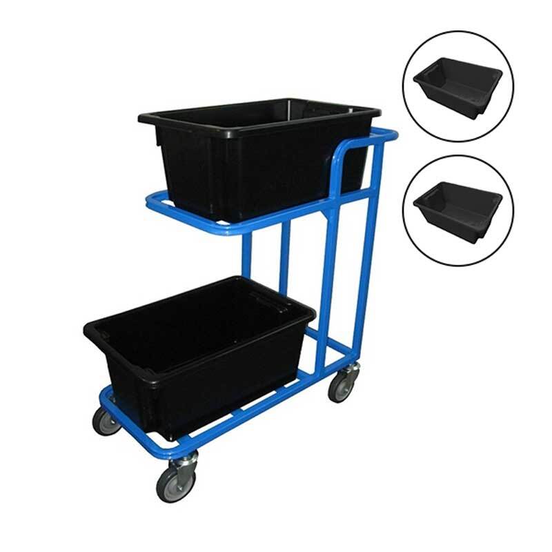 220kg 2-Tier Platform Trolley + TWO 52L Black Plastic Crates