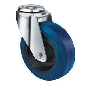 300kg Rated Blue Rubber Castor - 160mm - Bolt Hole