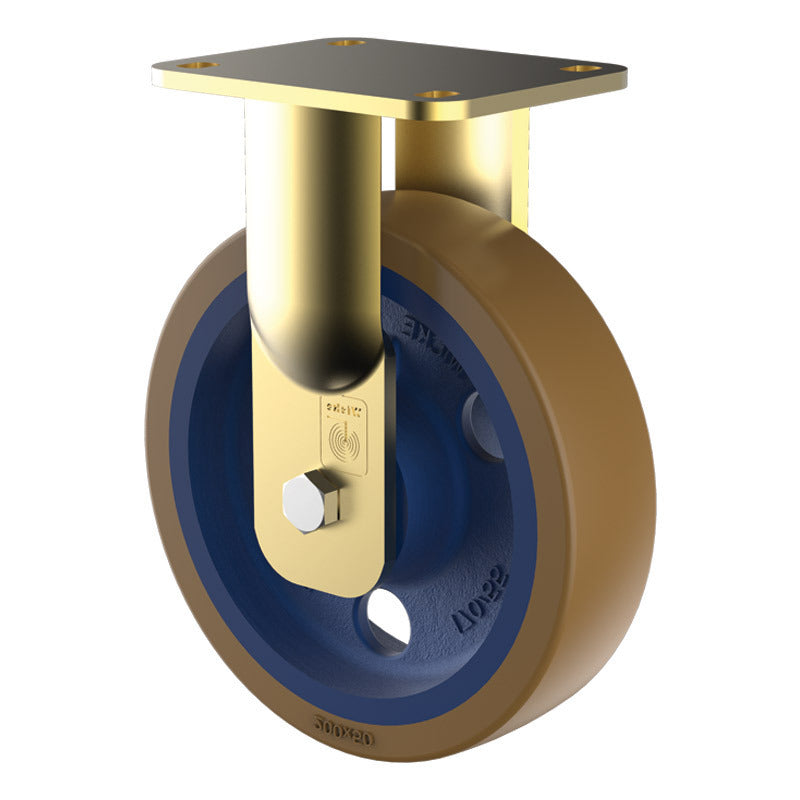 1000kg Rated Urethane on Cast Iron Castor - 200mm - Fixed Rigid